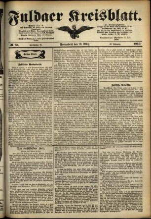 Erste Ausgabe vom Samstag, den 19. März 1910.