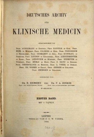 Deutsches Archiv für klinische Medizin. 1. 1866