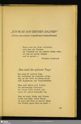 „Ich Blas Auf Grünen Halmen" : (Verse aus einem vergriffenen Gedichtband)