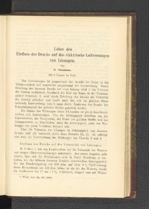 Ueber den Einfluss des Drucks auf das elektrische Leitvermögen von Lösungen.
