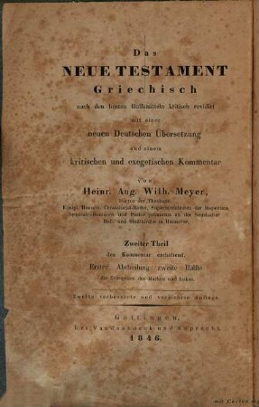 Kritisch exegetisches Handbuch über die Evangelien des Markus und Lukas
