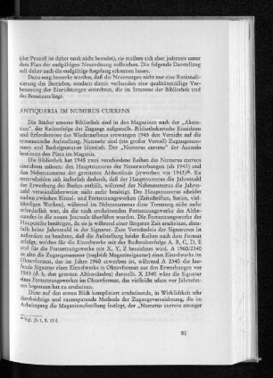 Antiquaria im Numerus Currens