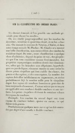 Sur la classification des courbes planes.