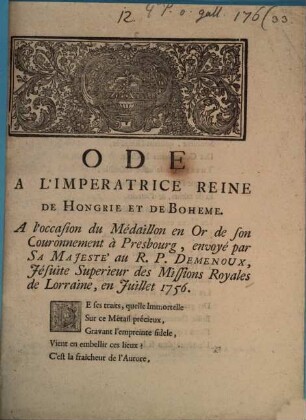 Ode à l'Imperatrice Reine de Hongrie et de Boheme