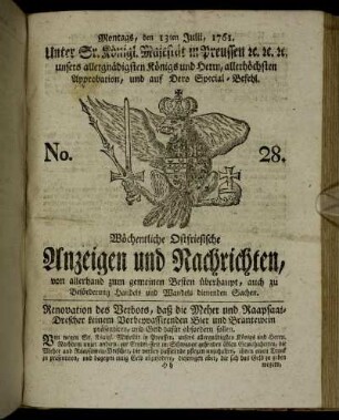 No. 28. Montags, den 13ten Julii, 1761.