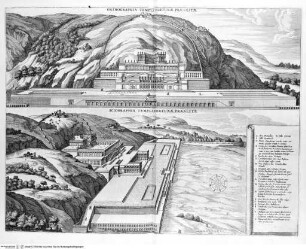 Athanasii Kircheri Latium, ..., Falttafel vor Seite 97: Zwei Ansichten des Fortuna-Tempels in Palestrina