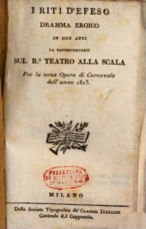 I riti d'Efeso : Dramma eroico in 2 atti