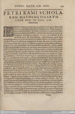 PETRI RAMI SCHOLARUM MATHEMATICARUM LIB. XXX. IN XIII. LIB. elementorum.