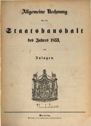 Allgemeine Rechnung über den Staatshaushalt : für d. Rechnungsjahr .... 1853