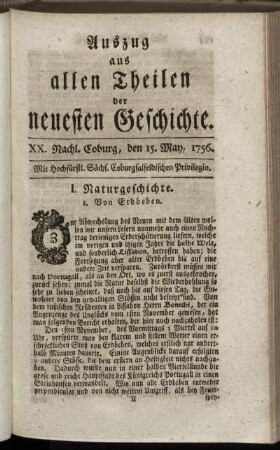 XX. Nachl. Coburg, den 15. May, 1756.