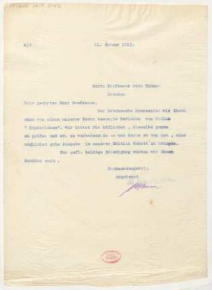 Brief an Otto Thümer : 11.01.1913