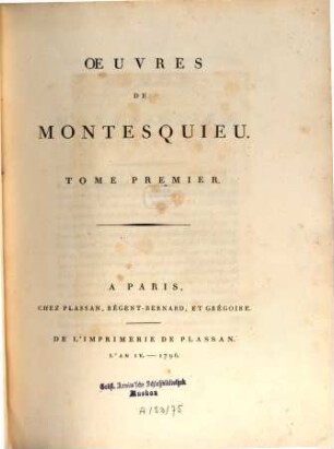 Oeuvres De Montesquieu, 1