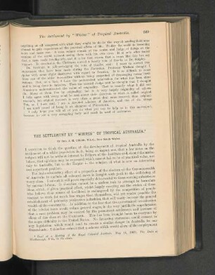 The Settlement By "Whites" Of Tropical Australia.