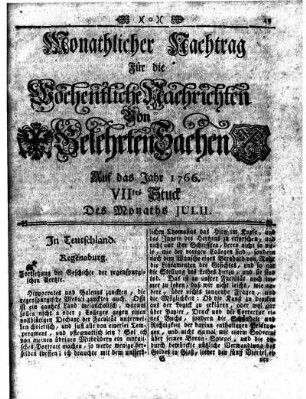 Monathlicher Nachtrag [...] Auf das Jahr 1766 VIItes Stuck Des Monaths Julii
