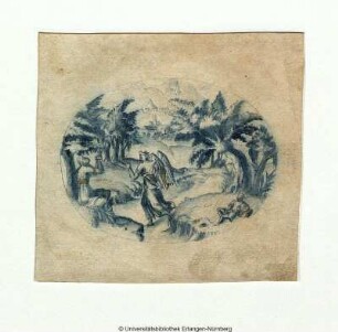 Hagar und der Engel. Rechts der schlafende Ismael