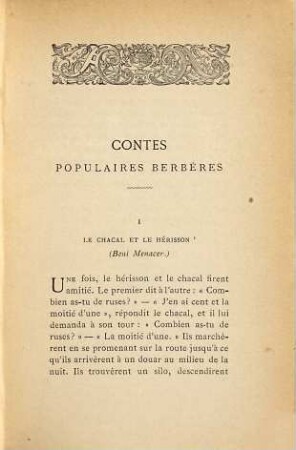 Contes populaires Berbères recueillis, traduits et annotés par René Basset