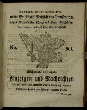 No. 50. Montags, den 10ten December 1780.