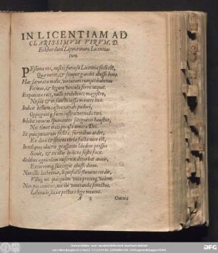In Licentiam Ad Clarissimum Virum, D. Eckhardum Lipmannum Licentiatum.