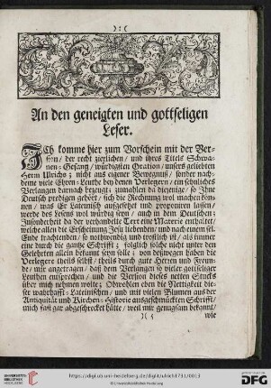 An den geneigten und gottseligen Leser