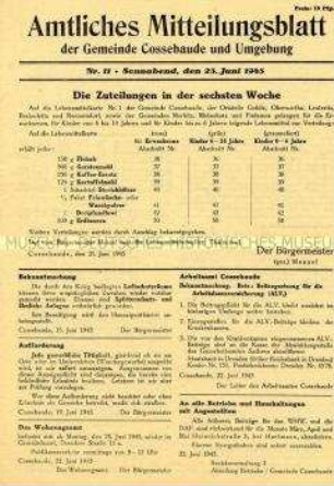 Kommunales Mitteilungsblatt u.a. zur Lebensmittelbewirtschaftung und mit Anzeigen von Geschäften und Handwerksbetrieben