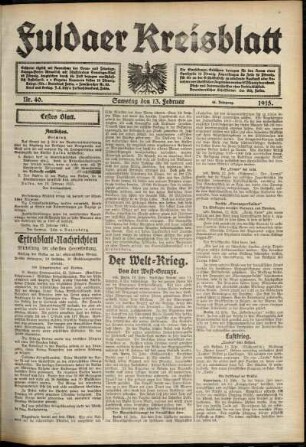 Erste Ausgabe vom Samstag, den 13. Februar 1915.
