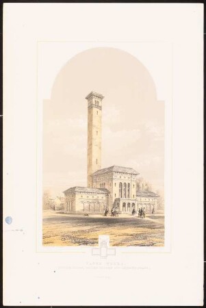 Water works, engine house, boiler houses and chimney shaft: Grundriss, Perspektivische Ansicht (aus: Designs for Tall Chimney Shafts, 1858)