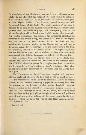 A dictionary of Islam : being a cyclopaedia of the doctrines, rites, ceremonies, and customs, together with the technical and theological terms, of the Muhammadan religion