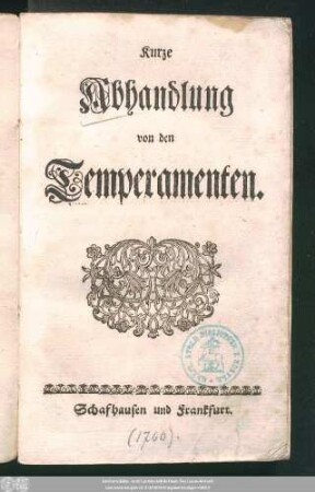 Kurze Abhandlung von den Temperamenten