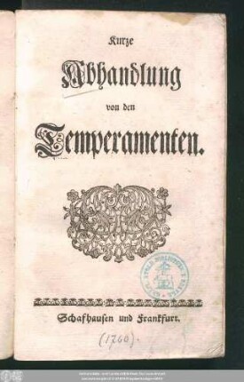 Kurze Abhandlung von den Temperamenten