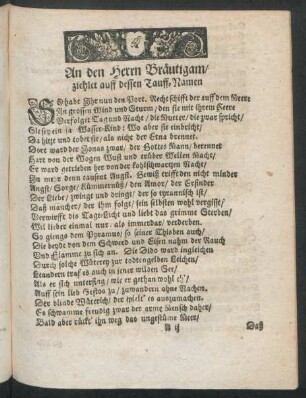An den Herrn Bräutigam/ ziehlet auff dessen Tauff-Namen