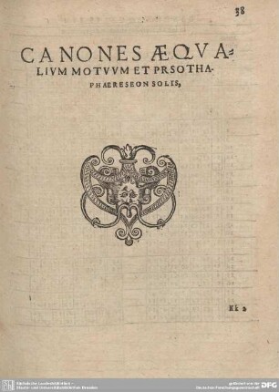CANONES AEQUALIUM MOTUUM ET PRSOTHAPHAERESEON SOLIS,