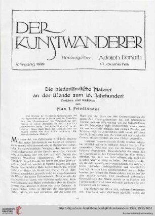 11/12: Die niederländische Malerei an der Wende zum 16. Jahrhundert : Vorschau und Rückblick