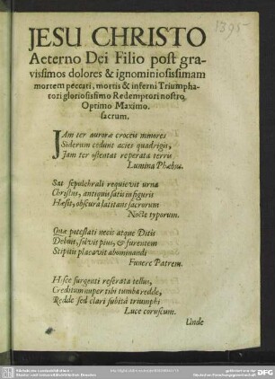 Jesu Christo Aeterno Dei Filio post gravissimos dolores & ignominiosissimam mortem peccati, ... / Simon Dachius