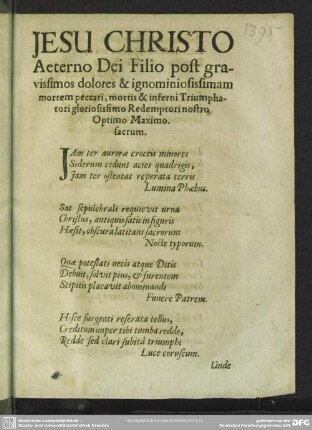 Jesu Christo Aeterno Dei Filio post gravissimos dolores & ignominiosissimam mortem peccati, ... / Simon Dachius