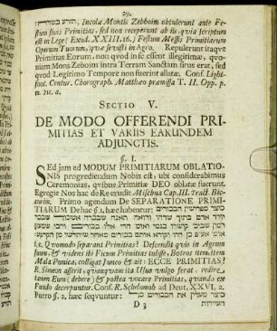 Sectio V. De Modo Offerendi Primitias Et Variis Earundem Adjunctis.