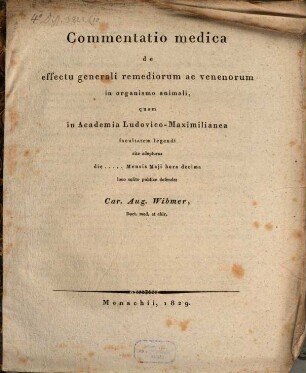 Commentatio medica de effectu generali remediorum ac venenorum in organismo animali