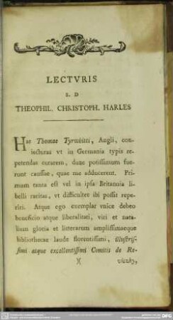 Lecturis S.D. Theophil. Christoph. Harles