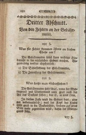 Dritter Abschnitt. Von den Fehlern an der Gebährmutter.