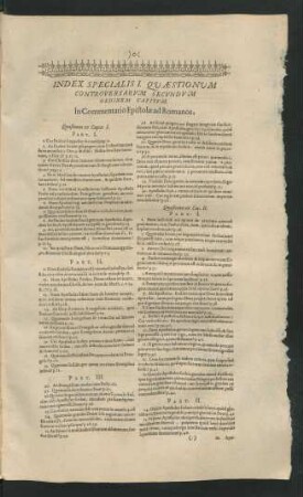 Index Specialis I. Quaestionum Controversarum Secundum Ordinem Capitum.