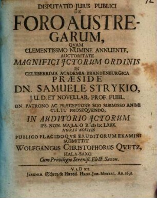 Disputatio Juris Publici De Foro Austregarum