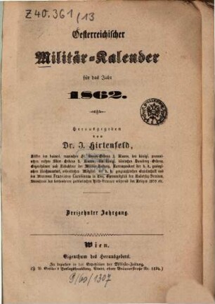 Oesterreichischer Militär-Kalender. 13, 13. 1862