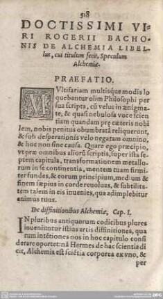Doctissimi viri Rogerii Bachonis de Alchemis Libellus, cui titulum fecit,Speculum Alchemie.