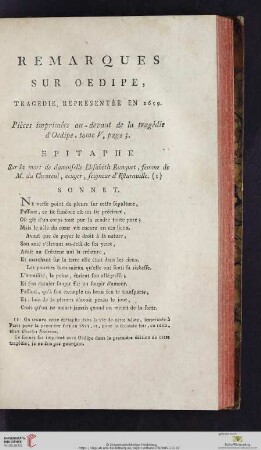 Remarques sur Oedipe, Tragédie représentée en 1659