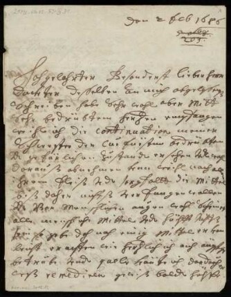 Brief von Elisabeth, Prinzessin von Hessen-Kassel an Johann Conrad Brunner