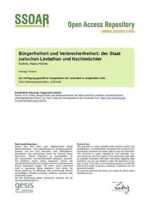 Bürgerfreiheit und Verbrecherfreiheit: der Staat zwischen Leviathan und Nachtwächter