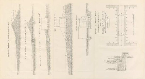 Sections of the proposes annicut. Anicut sluice and head sluice for the Kristna River at Bezoarah ...