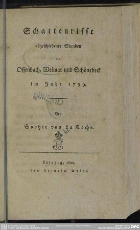 Schattenrisse abgeschiedener Stunden in Offenbach, Weimar und Schönebeck im Jahr 1799