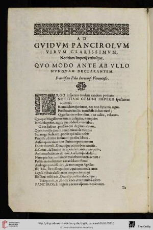 [Ad Guidum Pancirolum Virum Clarissimum]