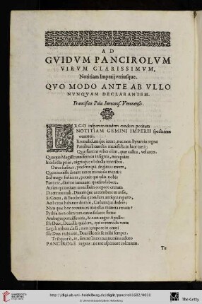 [Ad Guidum Pancirolum Virum Clarissimum]