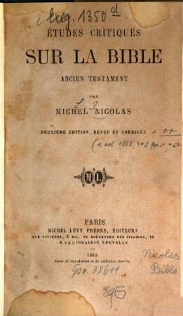 Études critiques sur la Bible : Ancien testament